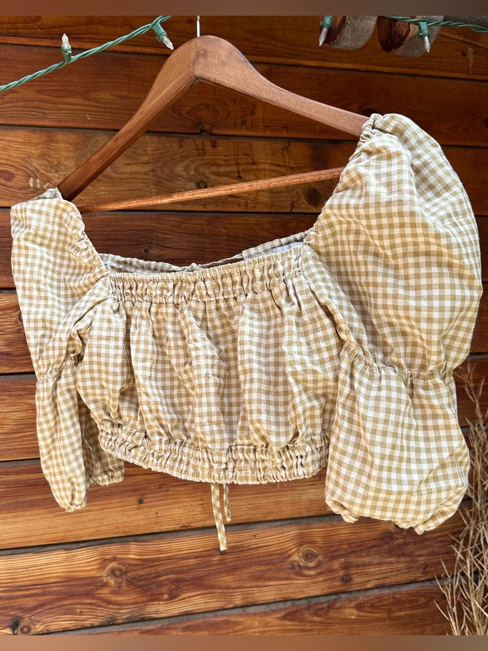 Puff Sleeves Gingham Crop Top